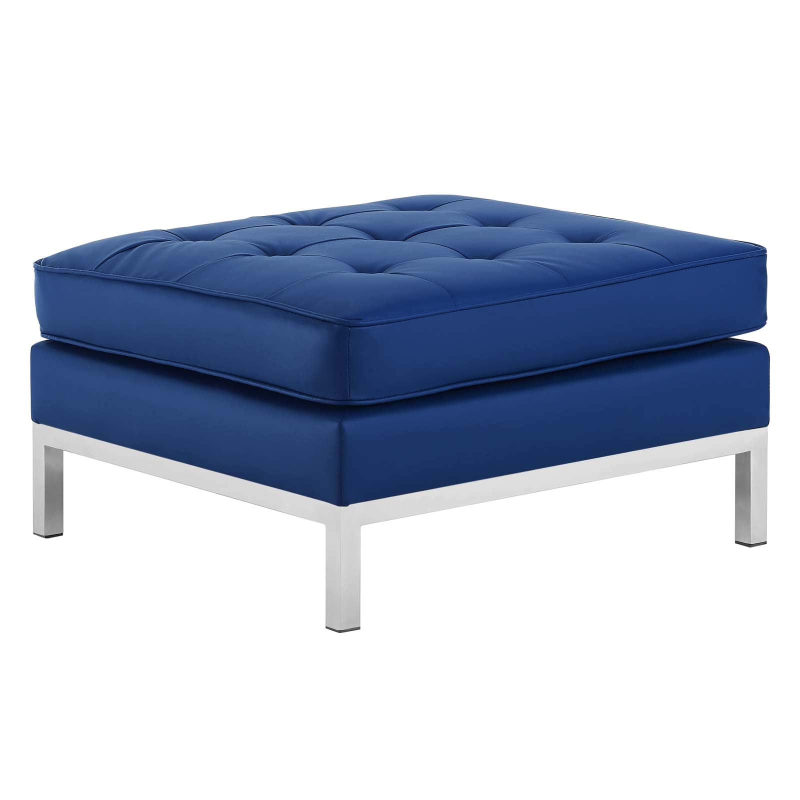Modway Eei-3394 Loft Tufted Button Faux Leather Upholstered Square Ottoman In Silver Navy